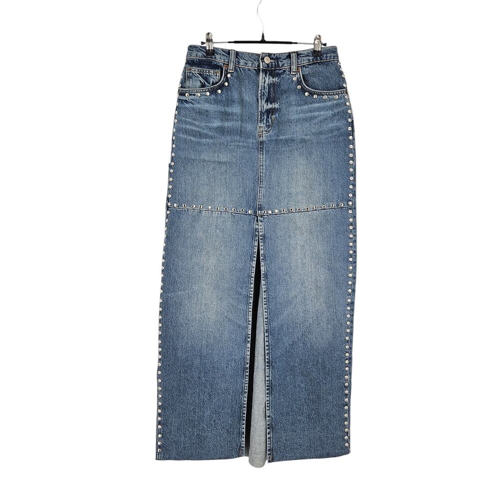 Reformation Light Blue Studded Denim Maxi Skirt